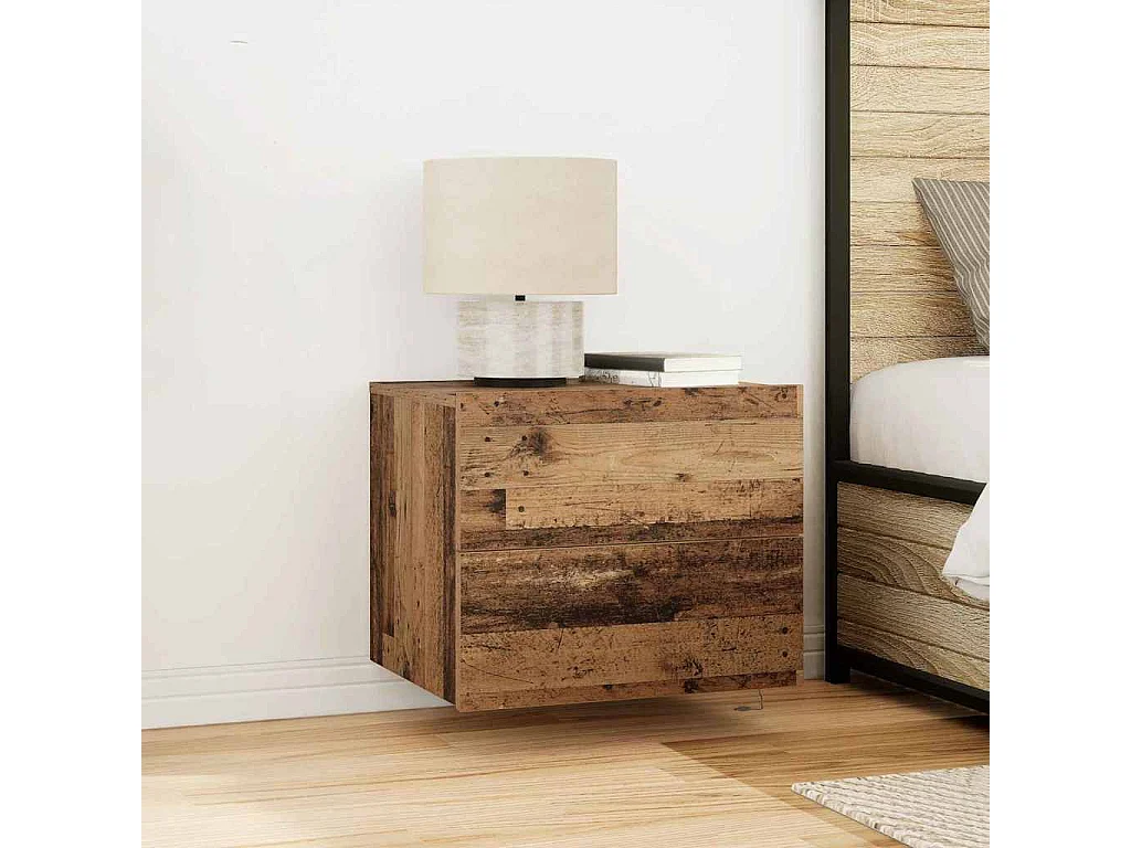 Comodini con luci LED 2 pezzi da parete in legno vecchio