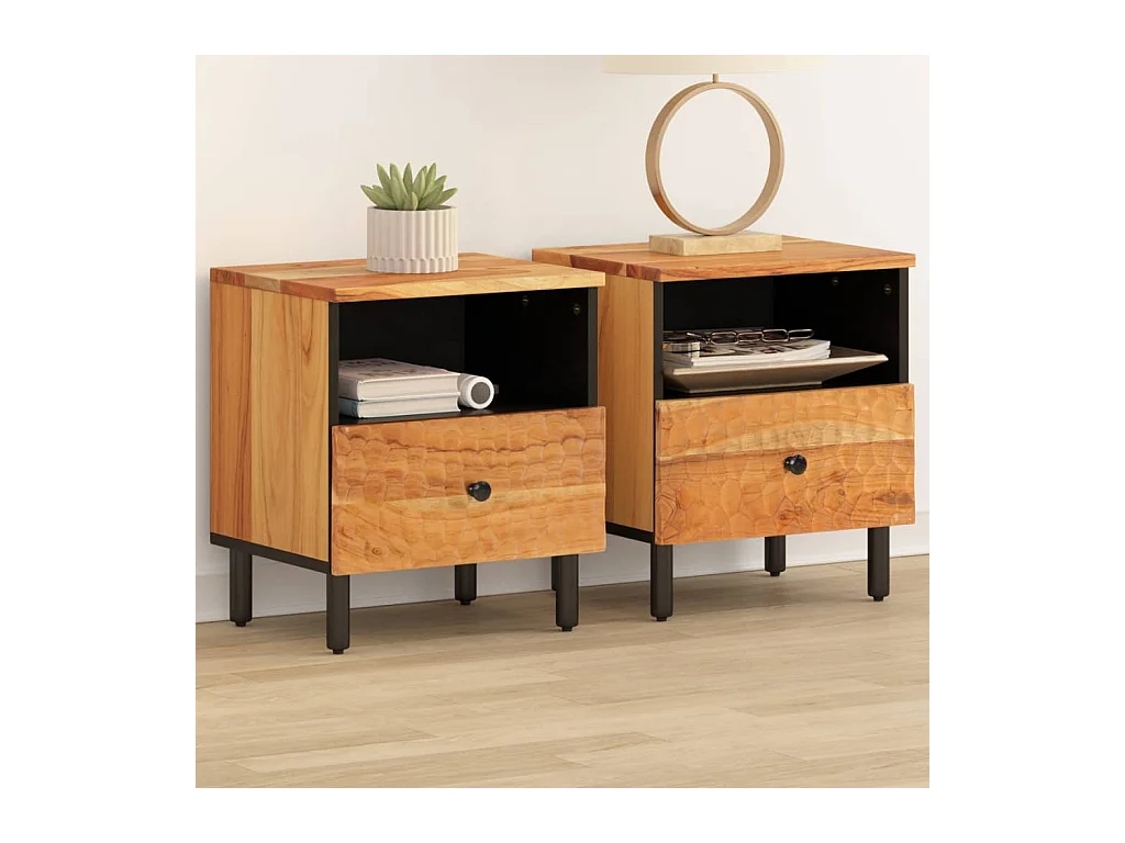 Comodini 2 pz 40x33x46 cm Legno massello di acacia