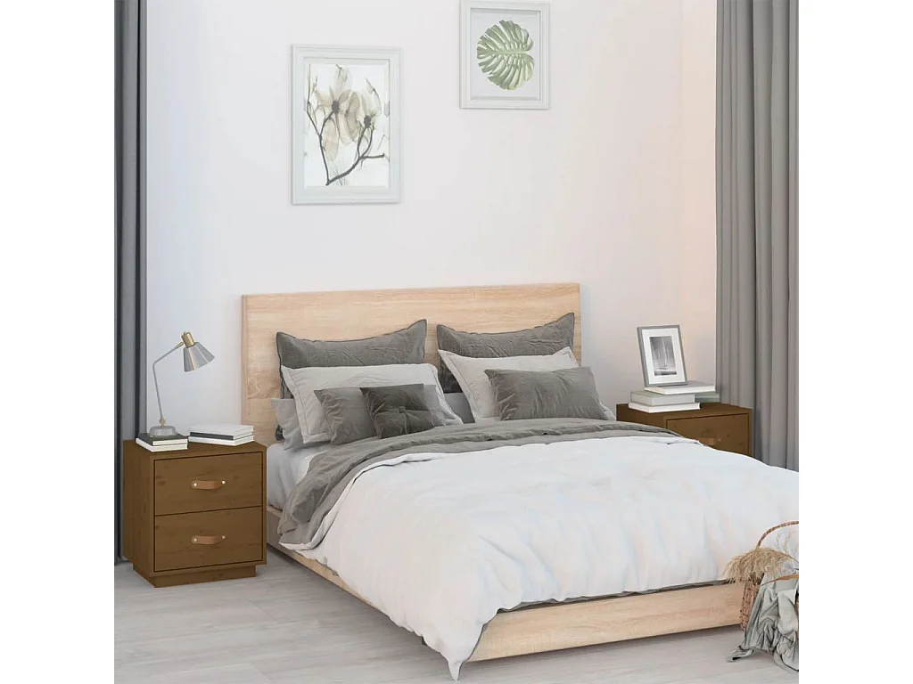 Comodini 2 pz Marrone miele 40x34x45 cm Legno massello di pino