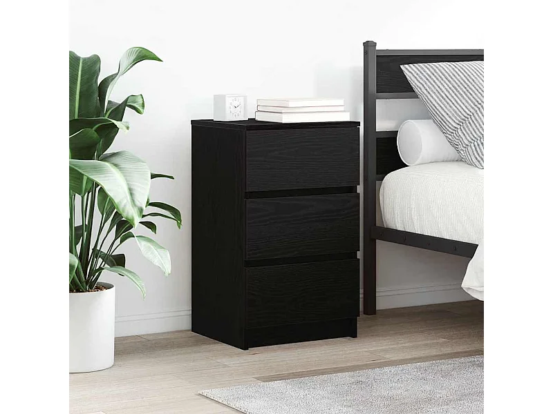 Comodino con 3 cassetti nero 39x35x65 cm