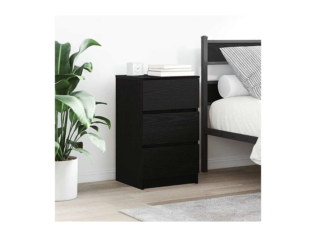 Table de chevet avec 3 tiroirs noir 39x35x65 cm