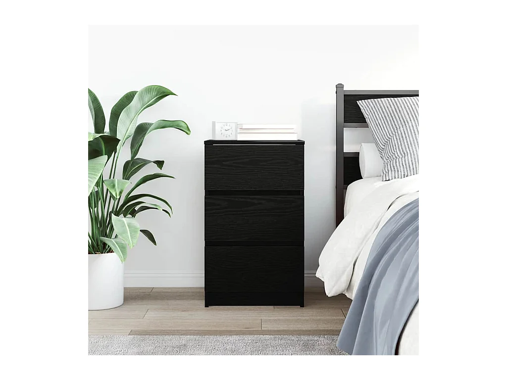 Table de chevet avec 3 tiroirs noir 39x35x65 cm