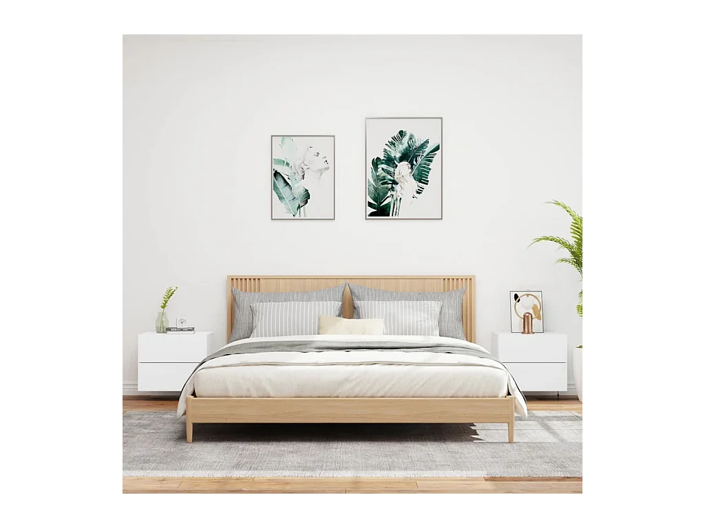 Mesitas de noche de pared con luces LED 2 piezas blancas