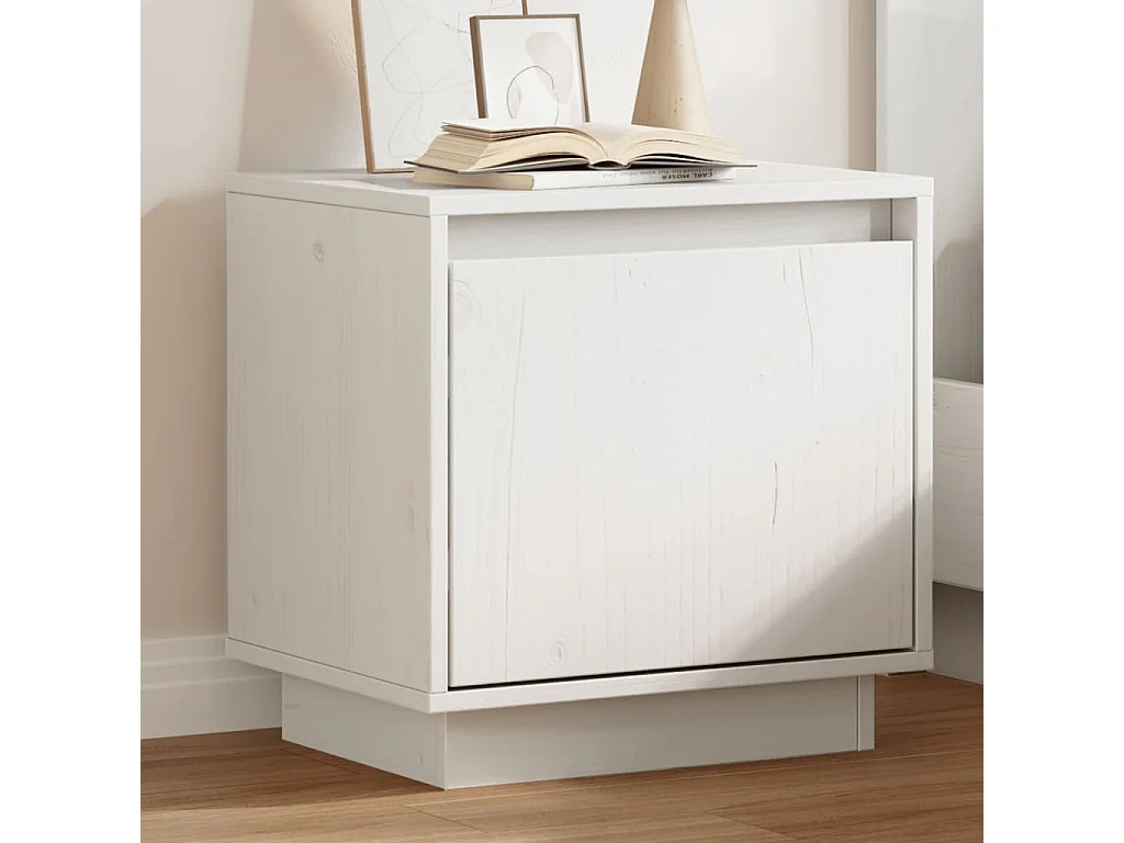 Mesita de noche Blanca 40x30x40 cm Madera maciza de pino