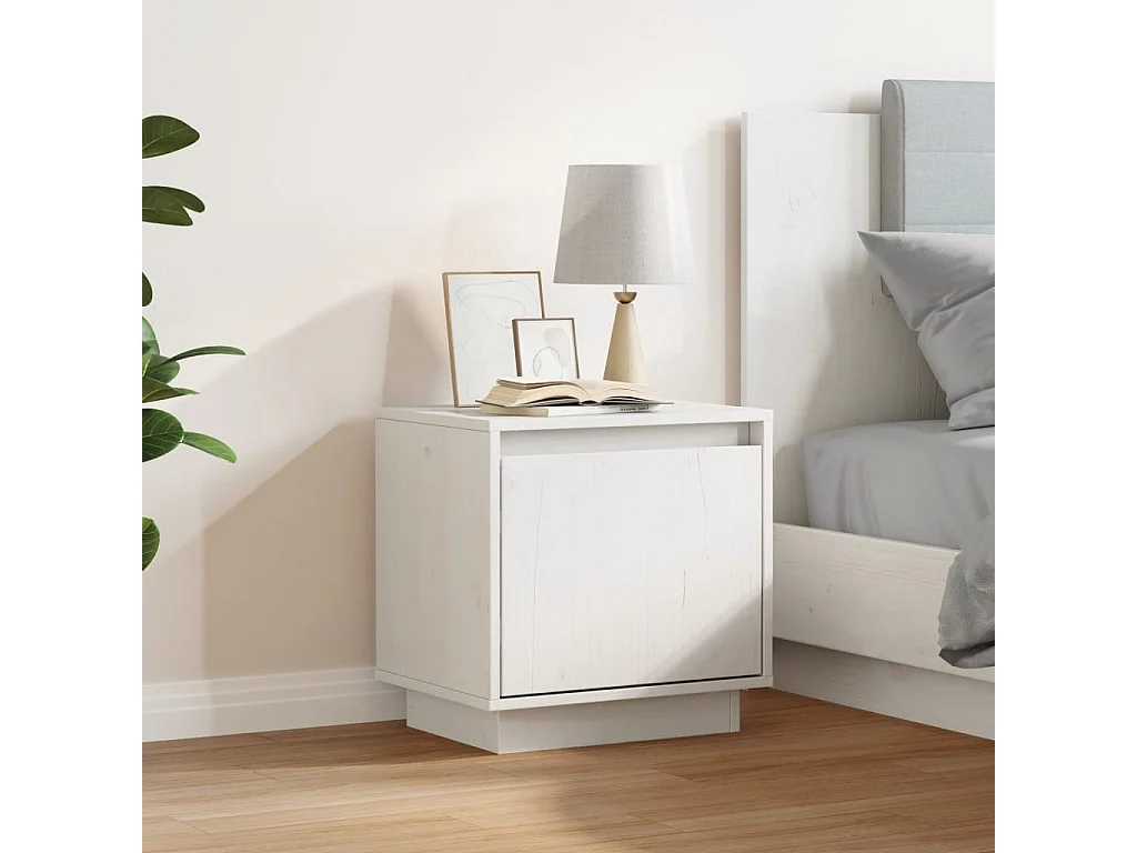 Mesita de noche Blanca 40x30x40 cm Madera maciza de pino