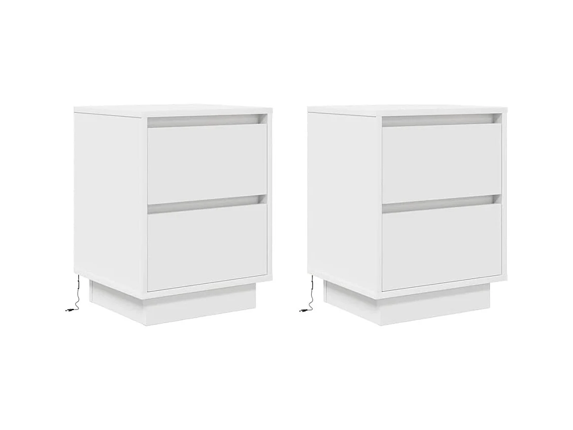 Tables de chevet avec lumières LED 2 pcs blanc 38x34x50 cm