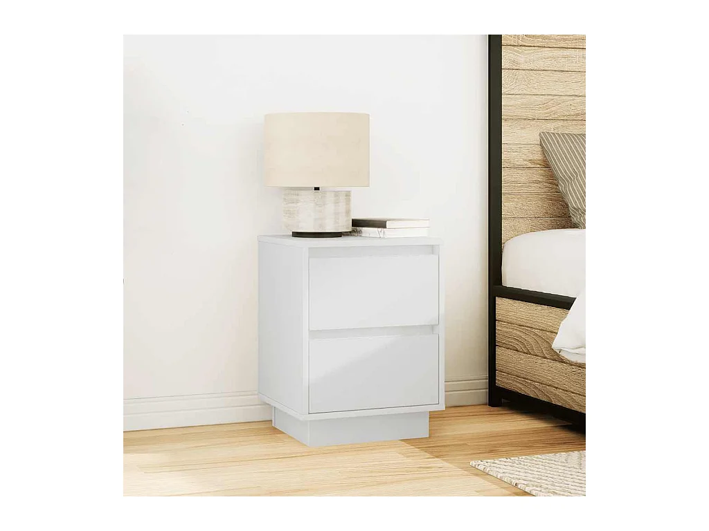 Tables de chevet avec lumières LED 2 pcs blanc 38x34x50 cm