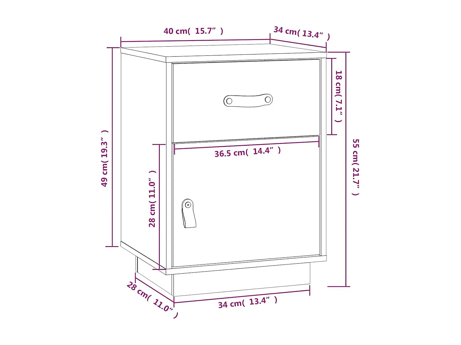 Comodino Nero 40x34x55 cm Legno massello di pino