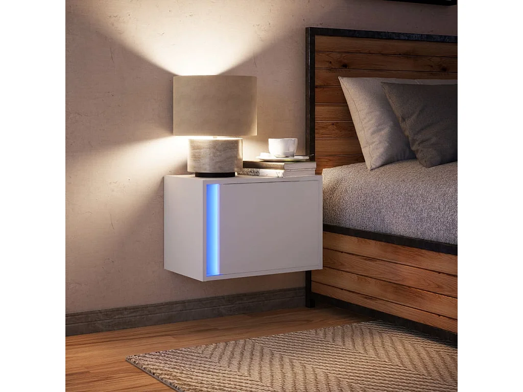 Mesita de noche de pared con luces LED blancas