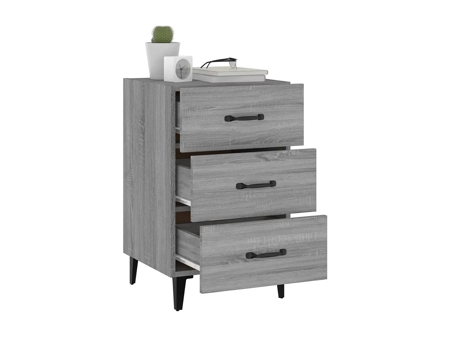 Comodino Sonoma Grey 40x40x66 cm in legno ingegnerizzato