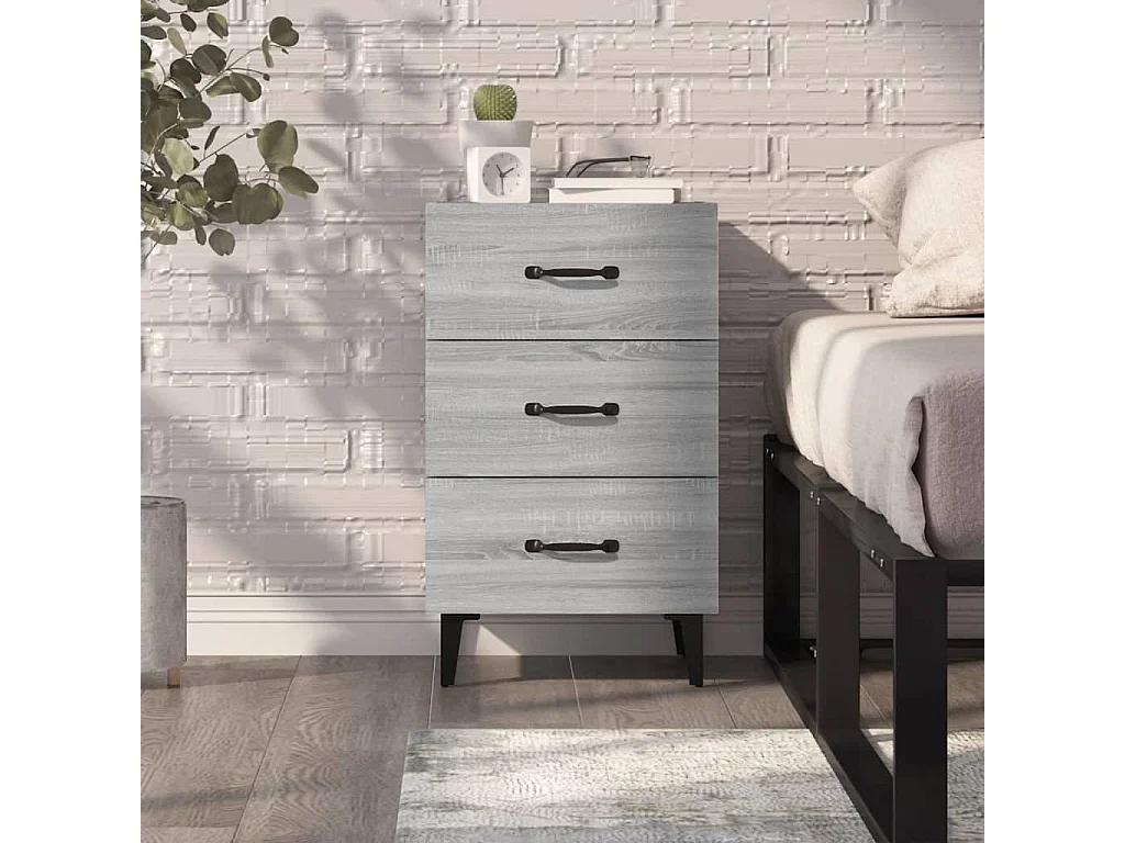 Comodino Sonoma Grey 40x40x66 cm in legno ingegnerizzato