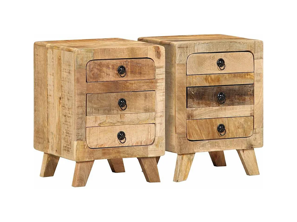 Table de chevet 2 pcs 37x32x50 cm bois massif de manguier brut