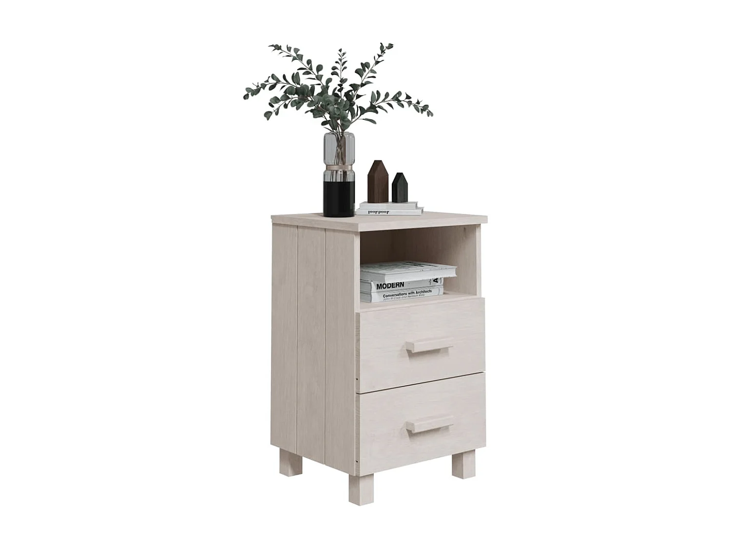 Comodini 2 pz Bianco 40x35x62 cm Legno massello