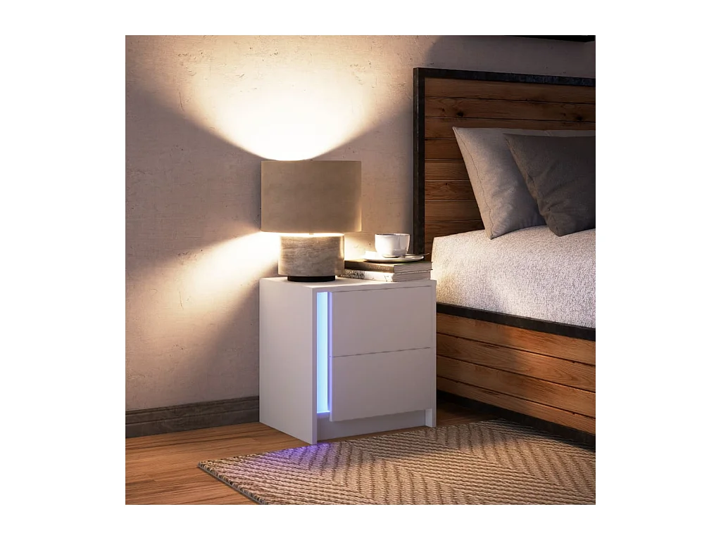 Armoire de chevet avec lumières LED blanc bois d'ingénierie