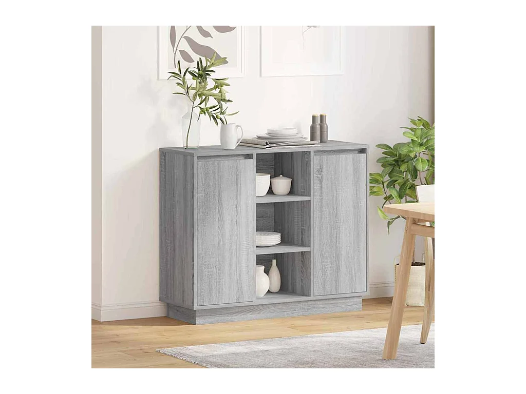 Sideboard mit LED Sonoma Grau 90x32x75 cm Holzwerkstoff