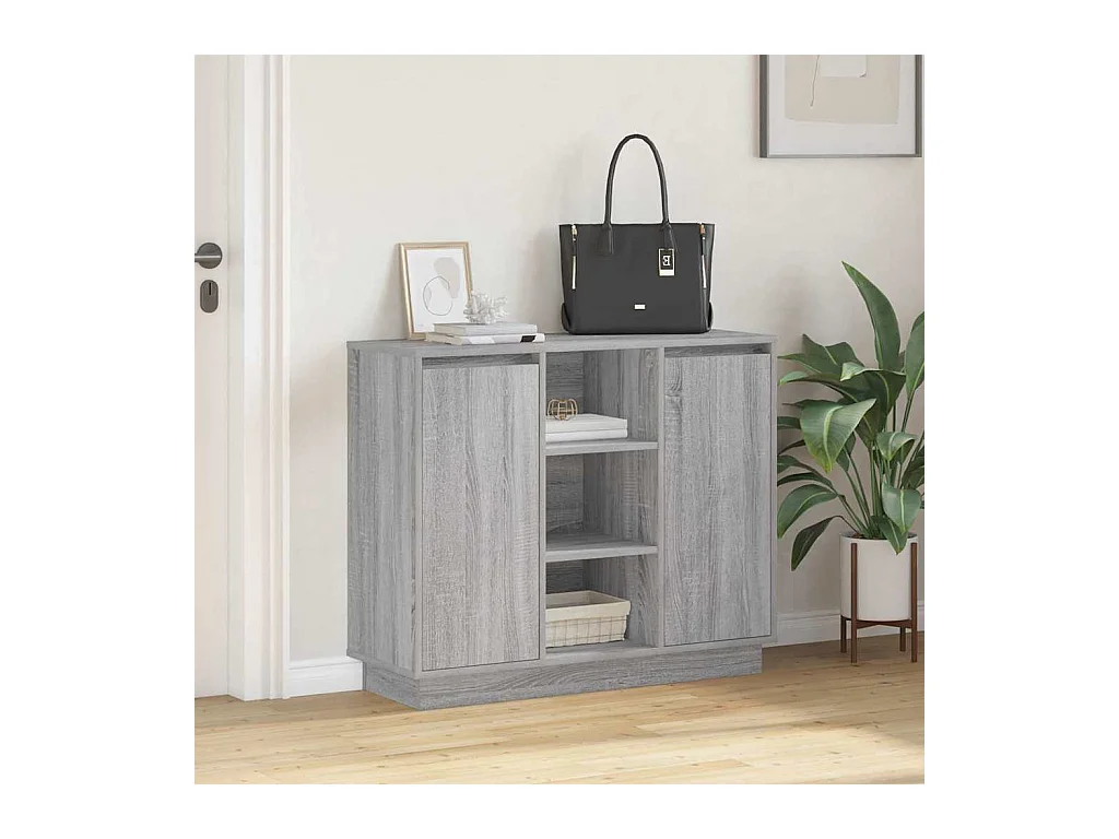 Sideboard mit LED Sonoma Grau 90x32x75 cm Holzwerkstoff