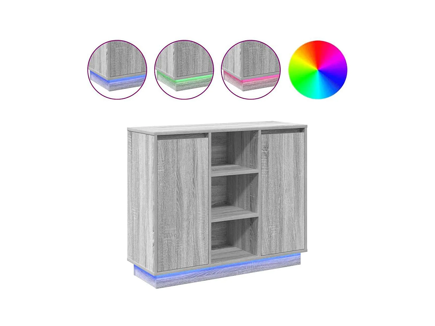 Dressoir met LED Sonoma Grey 90x32x75 cm Technisch hout