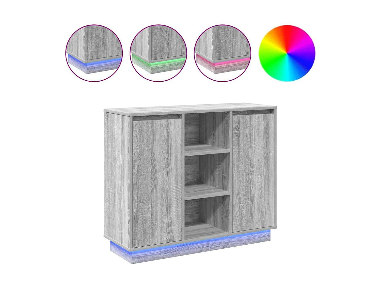 Buffet avec LED Gris Sonoma 90x32x75 cm Bois d'ingénierie