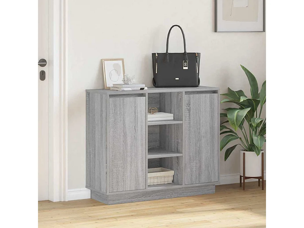 Buffet avec LED Gris Sonoma 90x32x75 cm Bois d'ingénierie