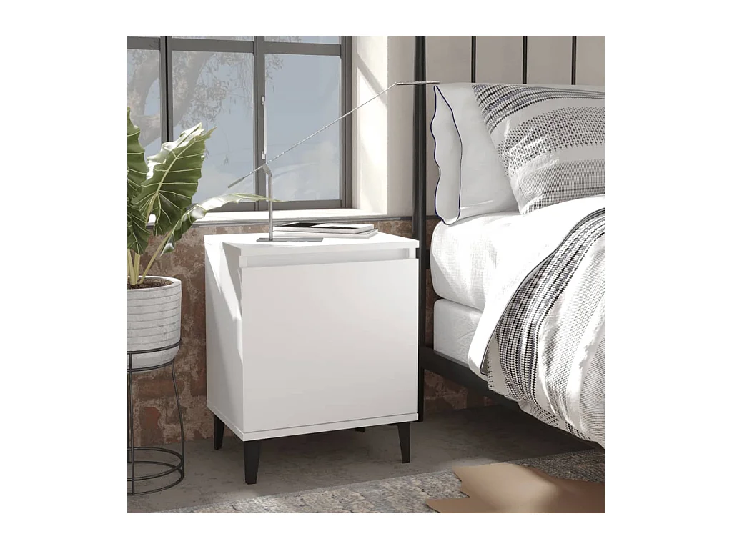 Table de chevet avec pieds en métal blanc 40x30x50 cm