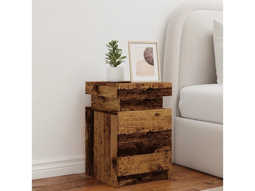 Table de chevet et LED vieux bois 35x39x55 cm bois d'ingénierie