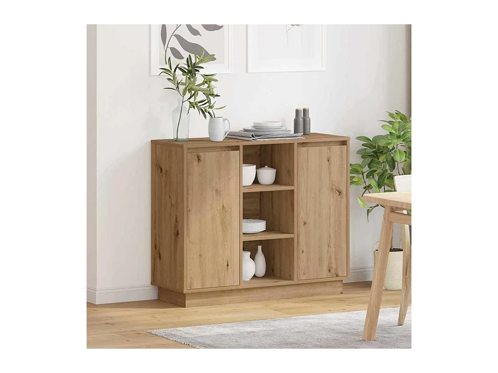 Credenza con LED Rovere Artisanale 90x32x75 cm Legno ingegnerizzato