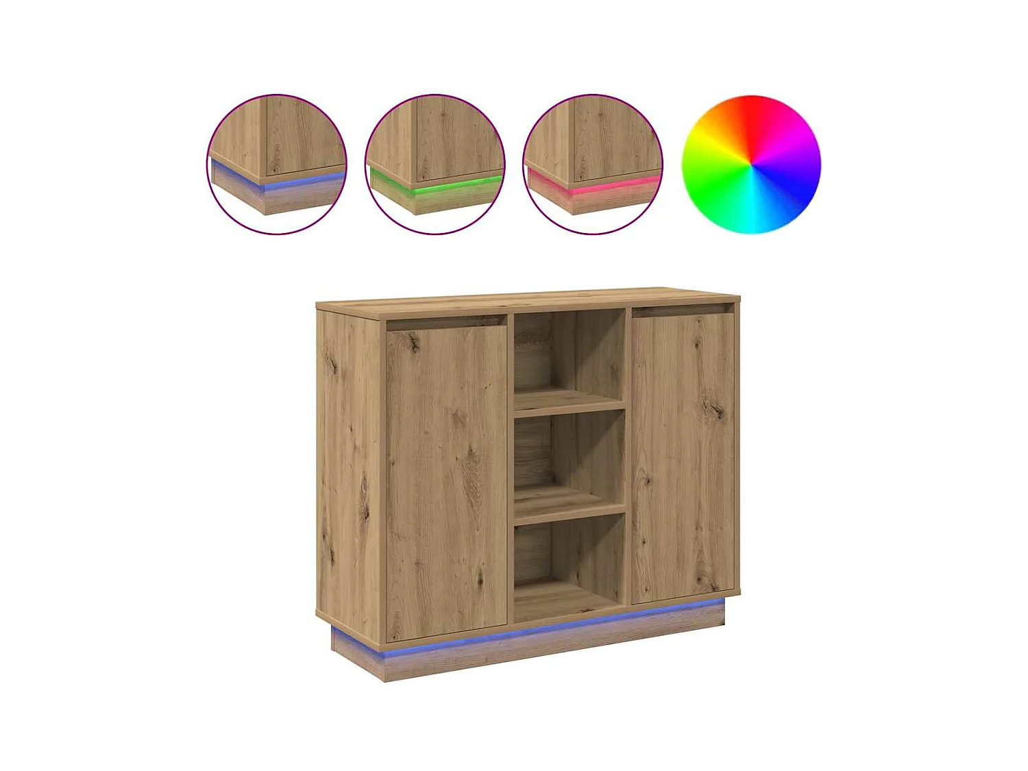 Credenza con LED Rovere Artisanale 90x32x75 cm Legno ingegnerizzato