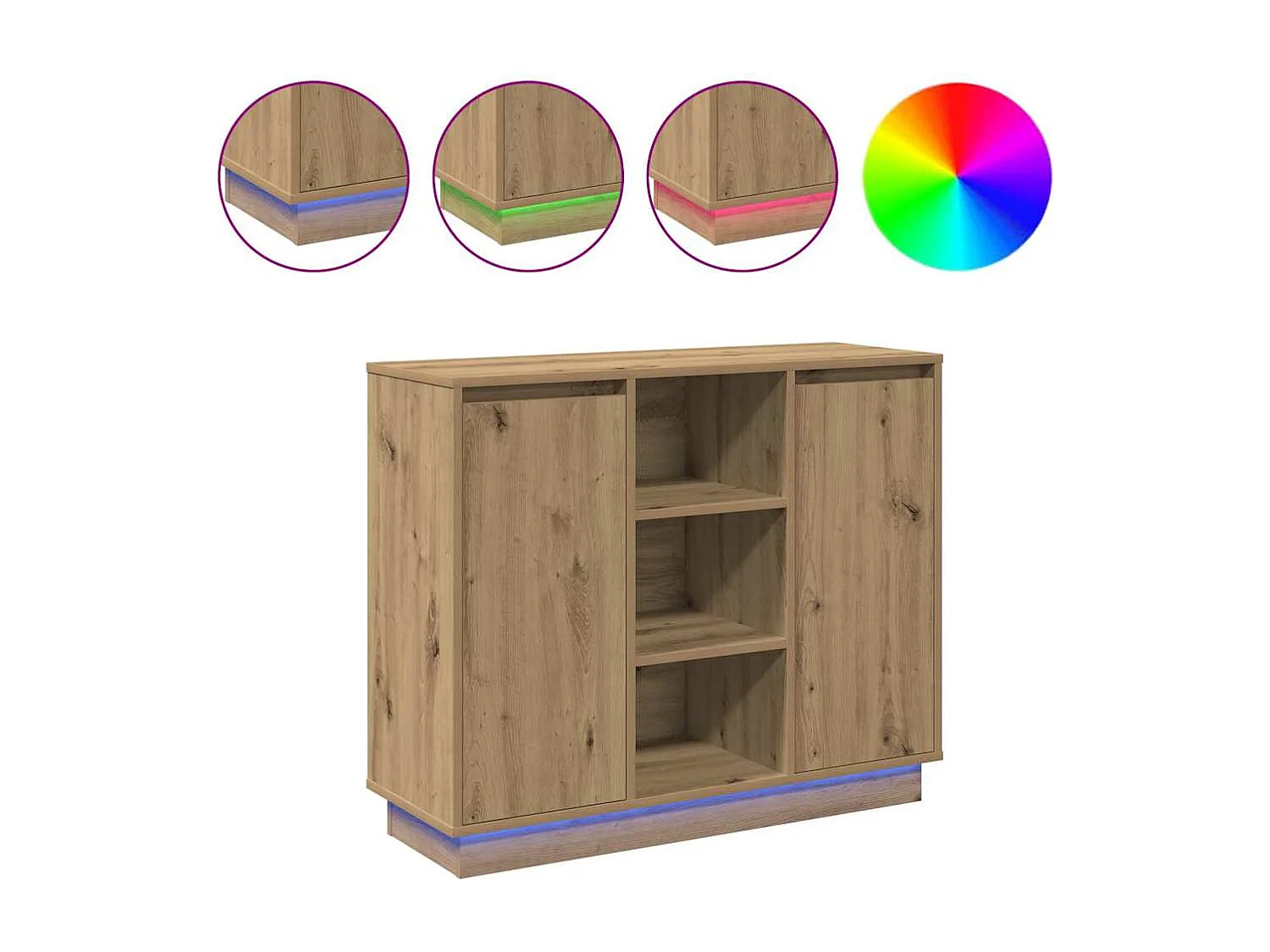 Buffet avec LED Chêne Artisanale 90x32x75 cm Bois d'ingénierie