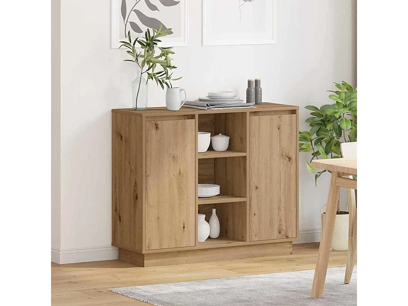Buffet avec LED Chêne Artisanale 90x32x75 cm Bois d'ingénierie