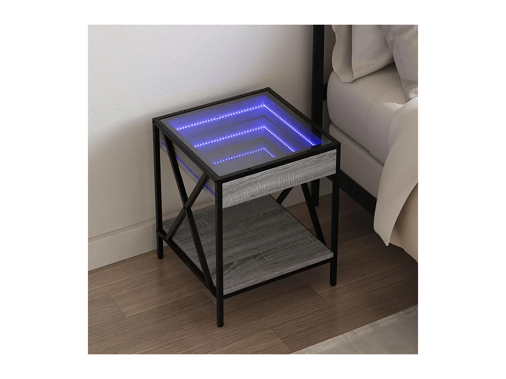 Table de chevet avec LED infini sonoma gris 40x40x49 cm