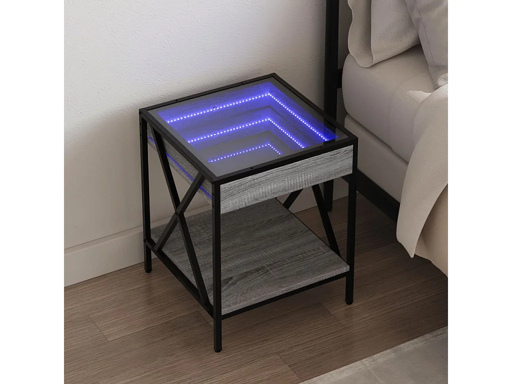 Comodino con LED infinity sonoma grigio 40x40x49 cm
