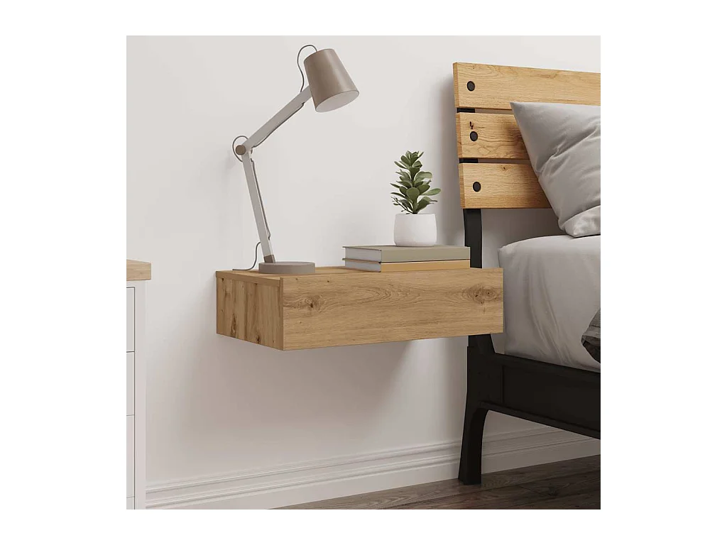 Table de chevet chêne artisanal 60x35 cm bois d’ingénierie