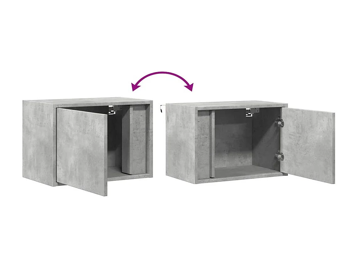 Table de chevet murale avec lumières LED gris béton