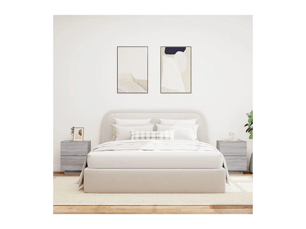 Armoires de chevet et lumières LED 2 pcs sonoma gris