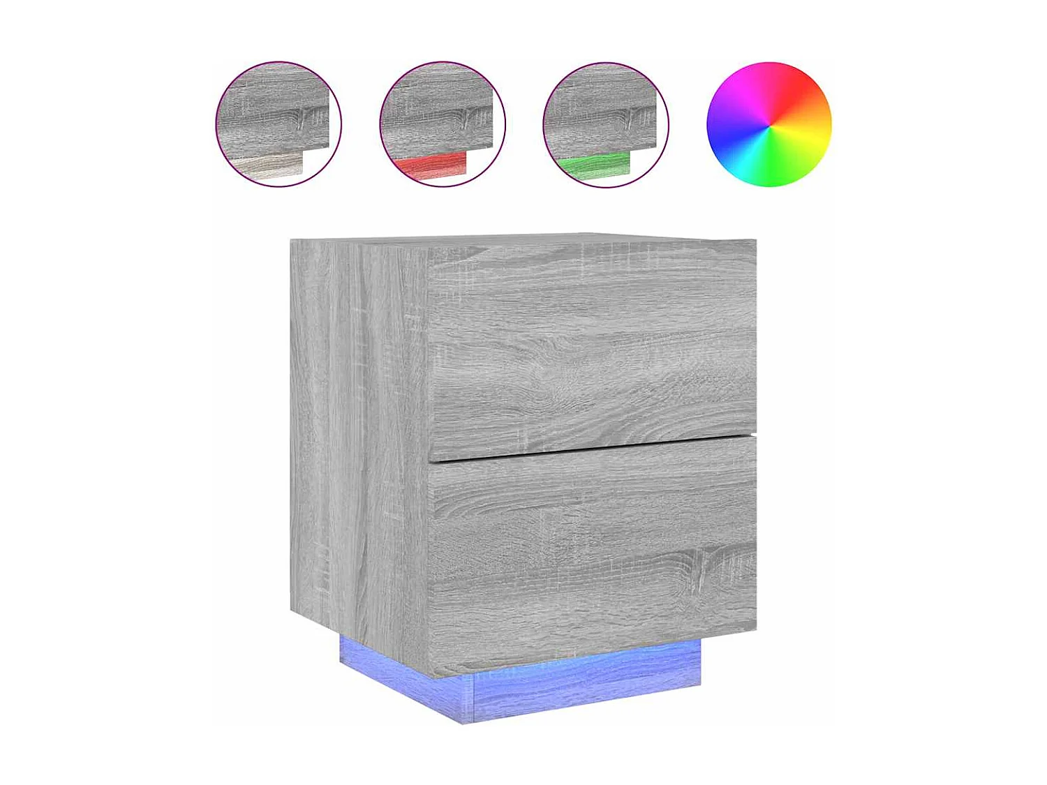 Comodini e luci LED 2 pezzi grigio sonoma