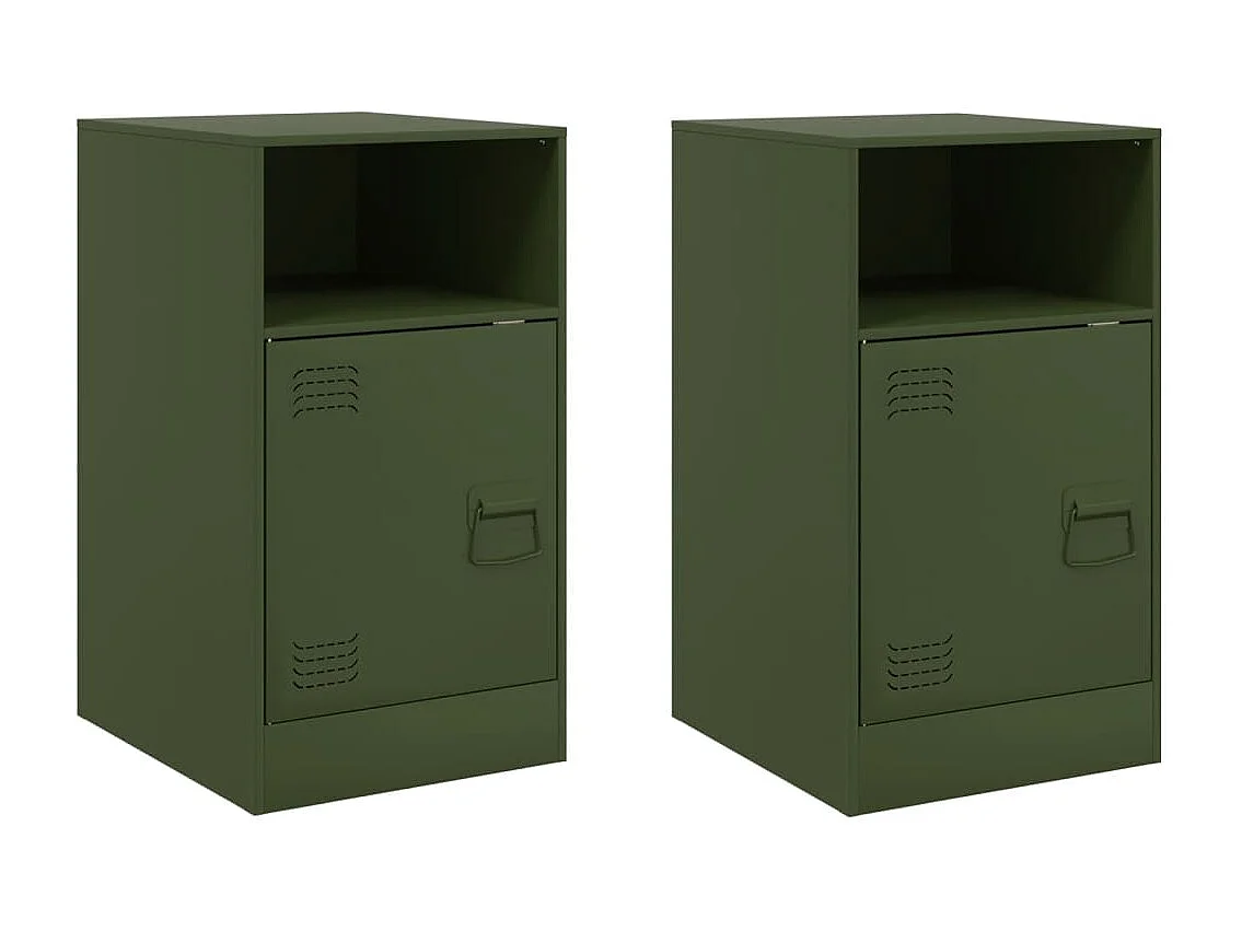 Tables de chevet 2 pcs vert olive 34,5x39x62 cm acier