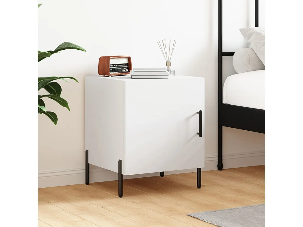 Weißer Nachttisch 40x40x50 cm Holzwerkstoff