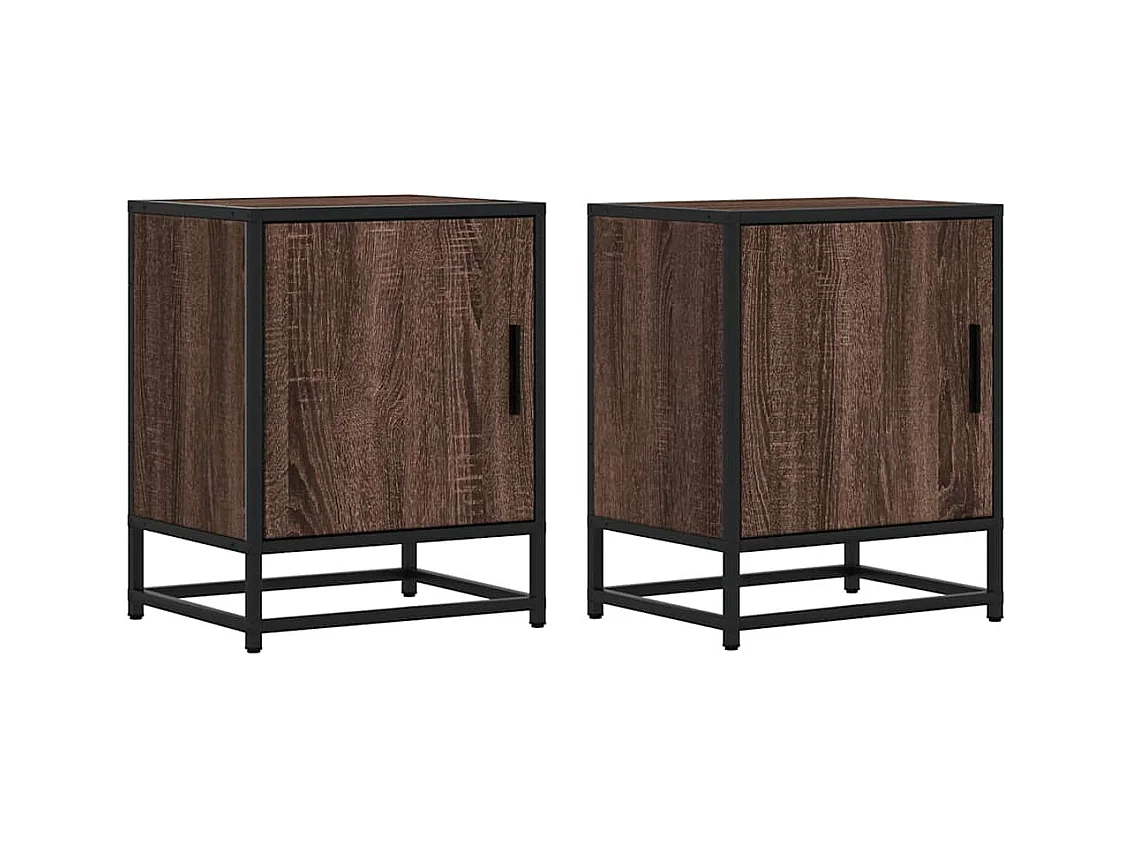 Tables de chevet 2 pcs chêne marron bois d'ingénierie et métal
