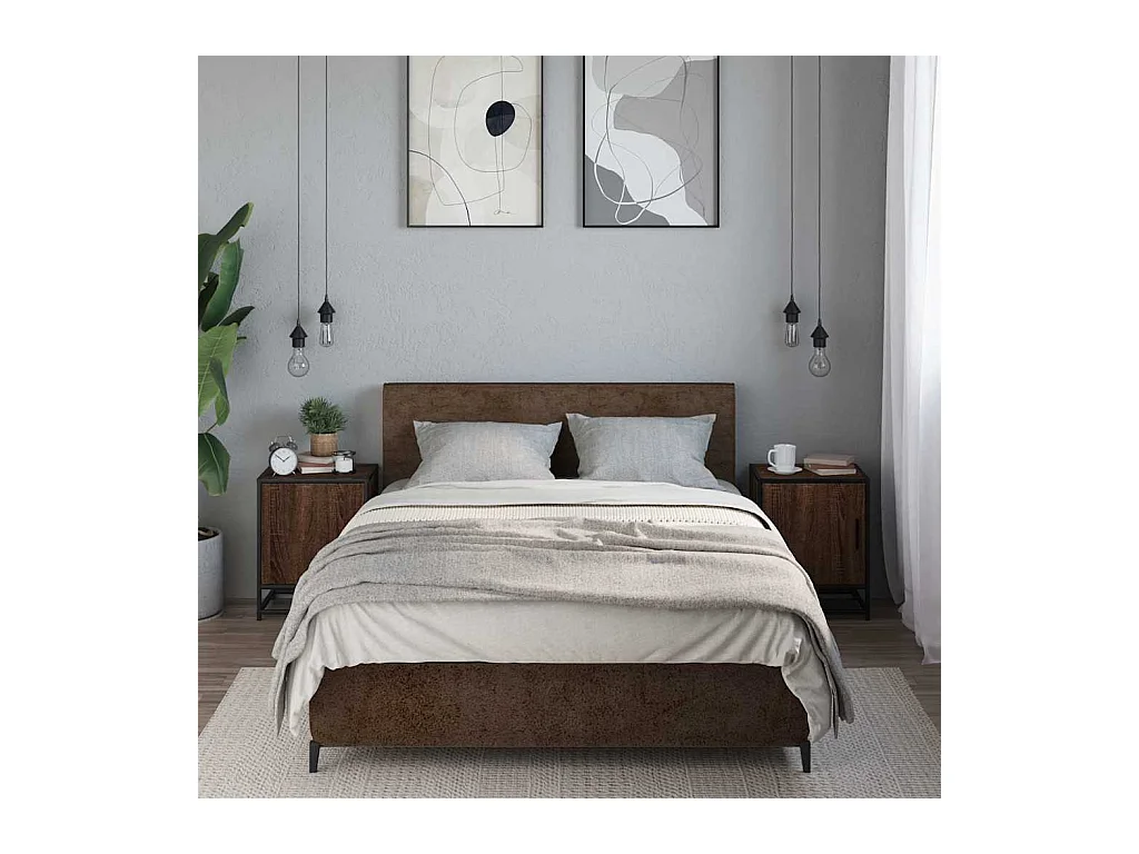 Tables de chevet 2 pcs chêne marron bois d'ingénierie et métal