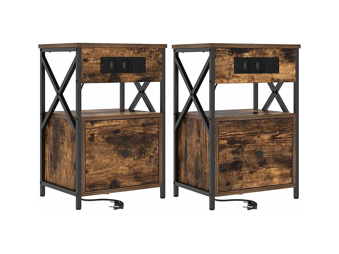 Armoires de chevet avec tiroir 2 pcs Chêne fumé 40 x 31 x 60 cm