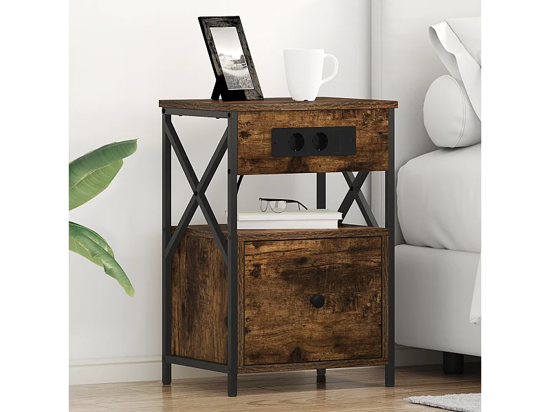 Nachtkastjes met lade 2 stuks Gerookt eiken 40 x 31 x 60 cm