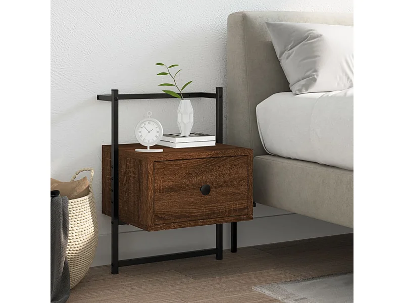 Mesita de noche de pared roble marrón 35x30x51 cm madera de ingeniería