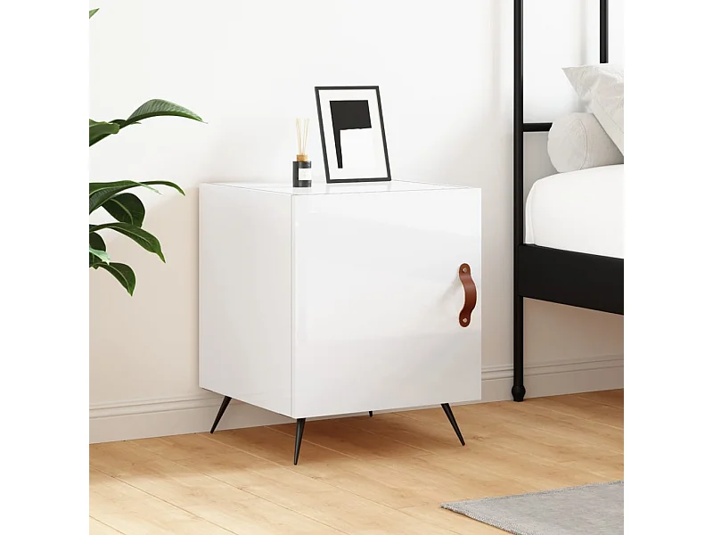 Comodino bianco lucido 40x40x50 cm in legno ingegnerizzato