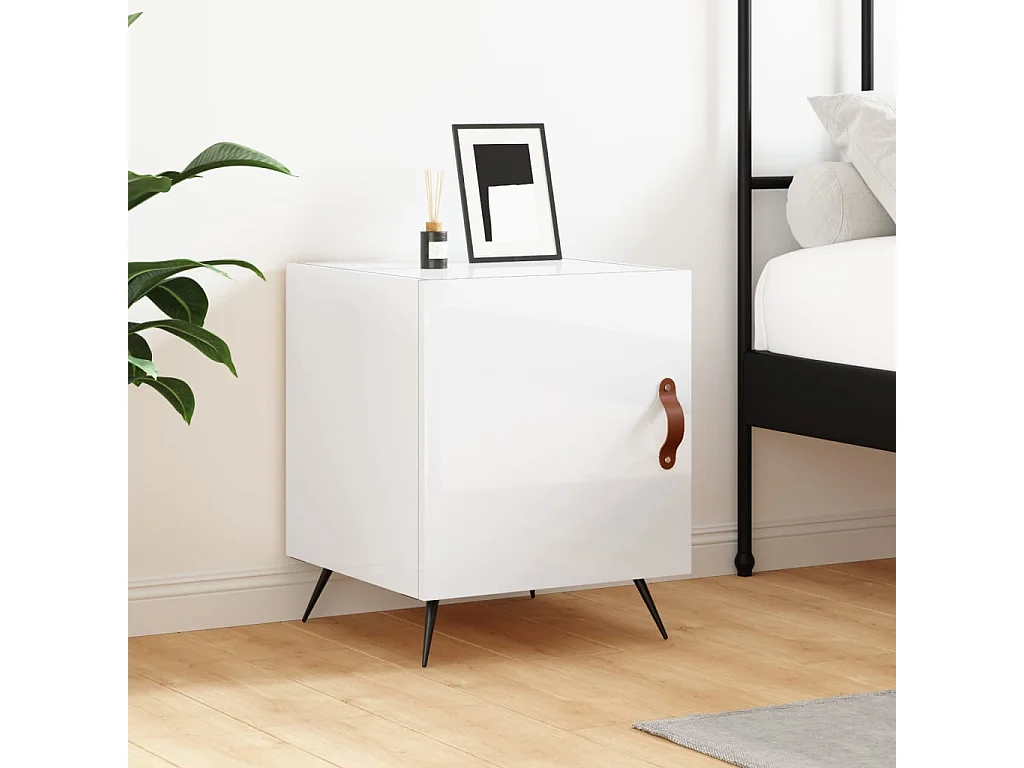 Comodino bianco lucido 40x40x50 cm in legno ingegnerizzato