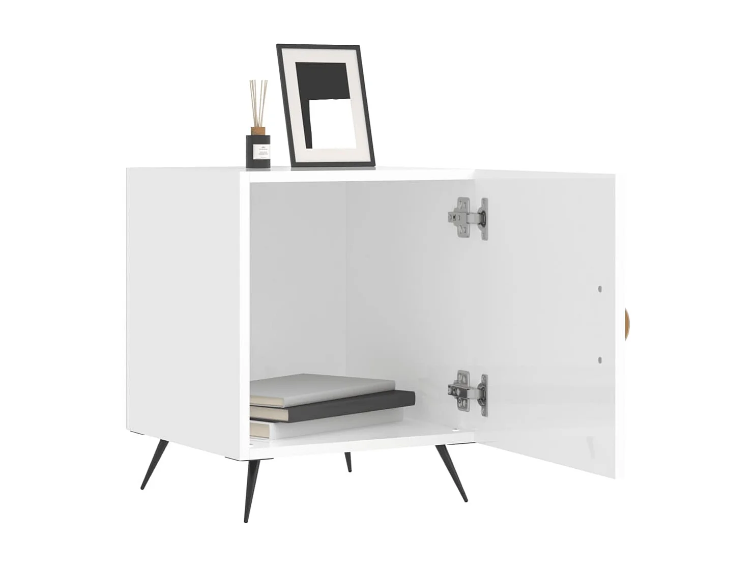 Comodino bianco lucido 40x40x50 cm in legno ingegnerizzato