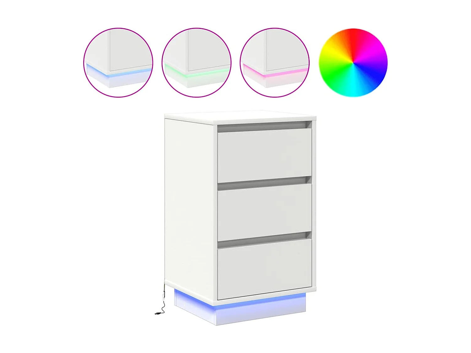 Comodino con illuminazione LED bianca 39x34,5x65 cm in legno ingegnerizzato