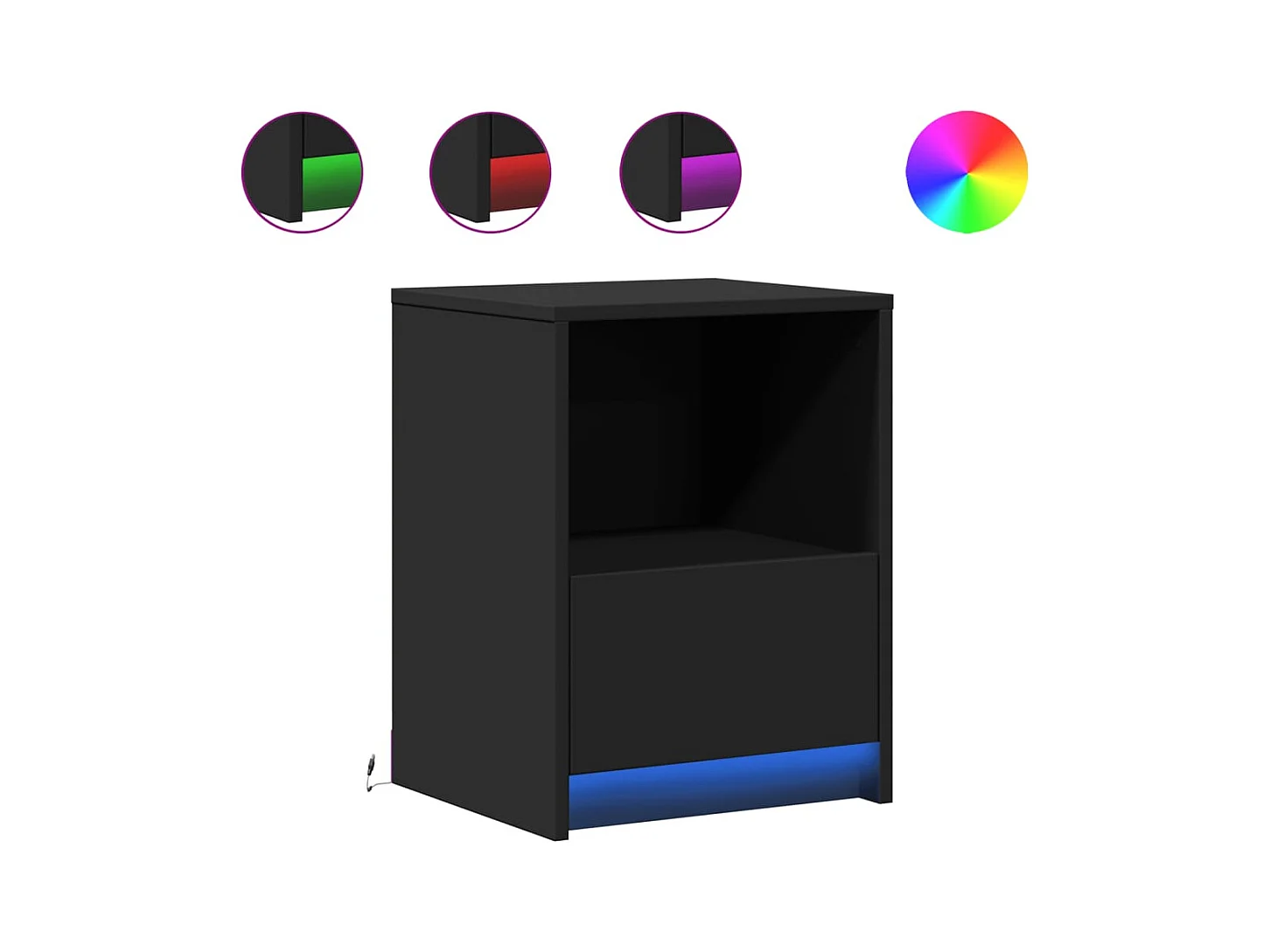 Armoires de chevet et lumières LED 2 pcs noir bois d'ingénierie