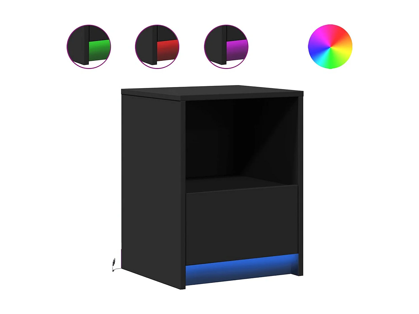 Comodini e luci a LED 2 pezzi in legno ingegnerizzato nero