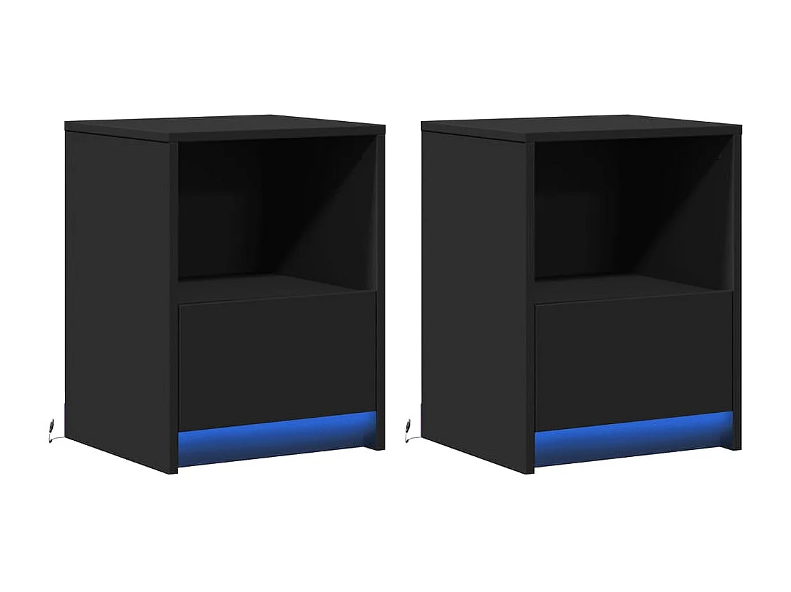 Comodini e luci a LED 2 pezzi in legno ingegnerizzato nero