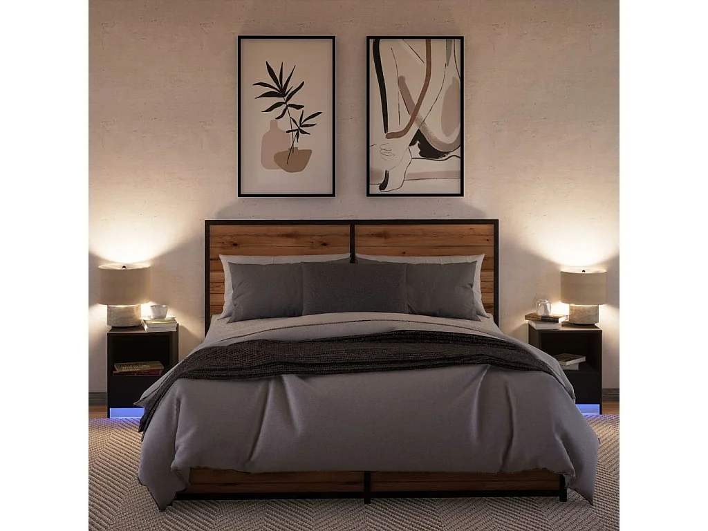 Comodini e luci a LED 2 pezzi in legno ingegnerizzato nero